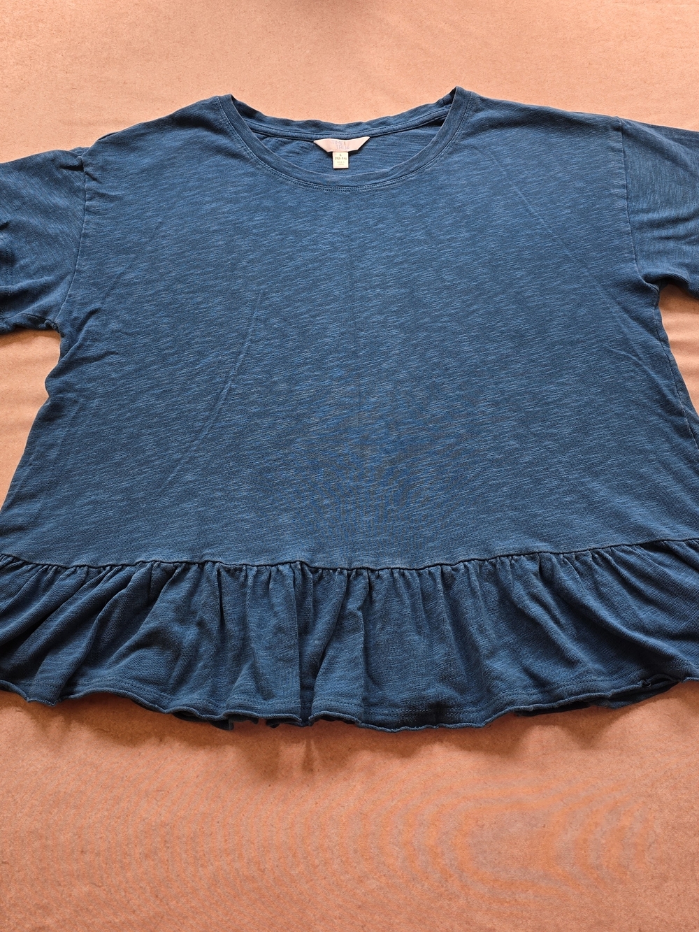 Time and Tru Teal Ruffle-Hem Short Sleeve Tee